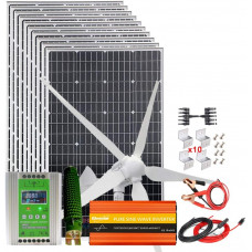Kit solar eólico de 2000 W con inversor de potencia de 2000 W 24 V para sistema de red doméstica Kit solar eólico de 2000 W con inversor de potencia de 2000 W 24 V para sistema de red doméstica