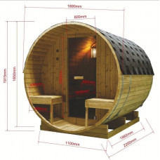 Sauna de exterior 189×220 cm finlandesa en forma de barril con estufa de leña