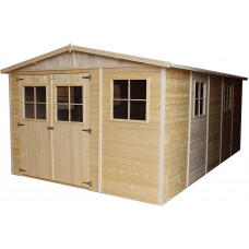 TIMBELA Cobertizo de Madera para jardín - 324x516cm/15m2 Cobertizo de Madera Natural - Taller de Jardín - Bicicleta, Almacenamiento de Herramientas M337